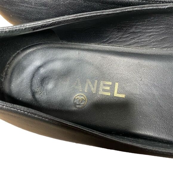 Chanel Black Leather CC Bow Ballet Flats EU 40 US 9 Ballerina Flats - Picture 10 of 11